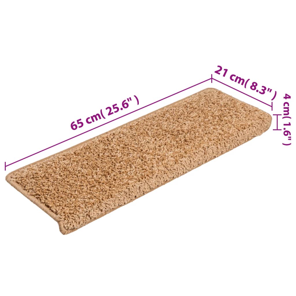 vidaXL Maty na schody 15 szt. 65x21x4 cm Beżowe, prostokątne krawędzie