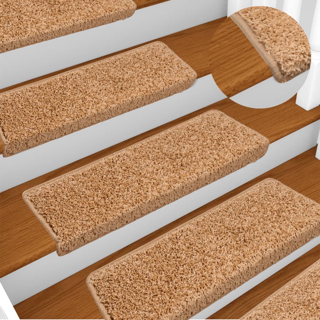 vidaXL Maty na schody 15 szt. 65x21x4 cm Beżowe, prostokątne krawędzie