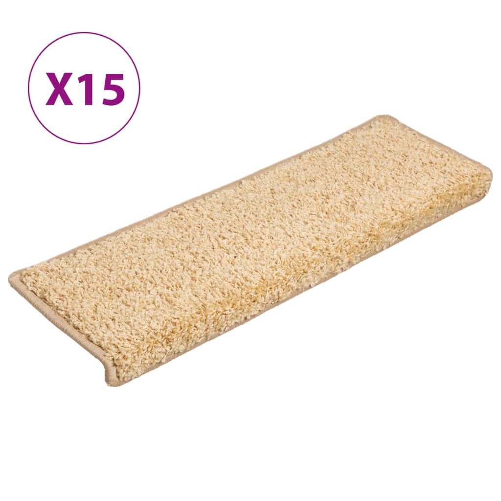vidaXL Maty na schody 15 szt. 65x21x4 cm Kremowe, prostokątne krawędzie