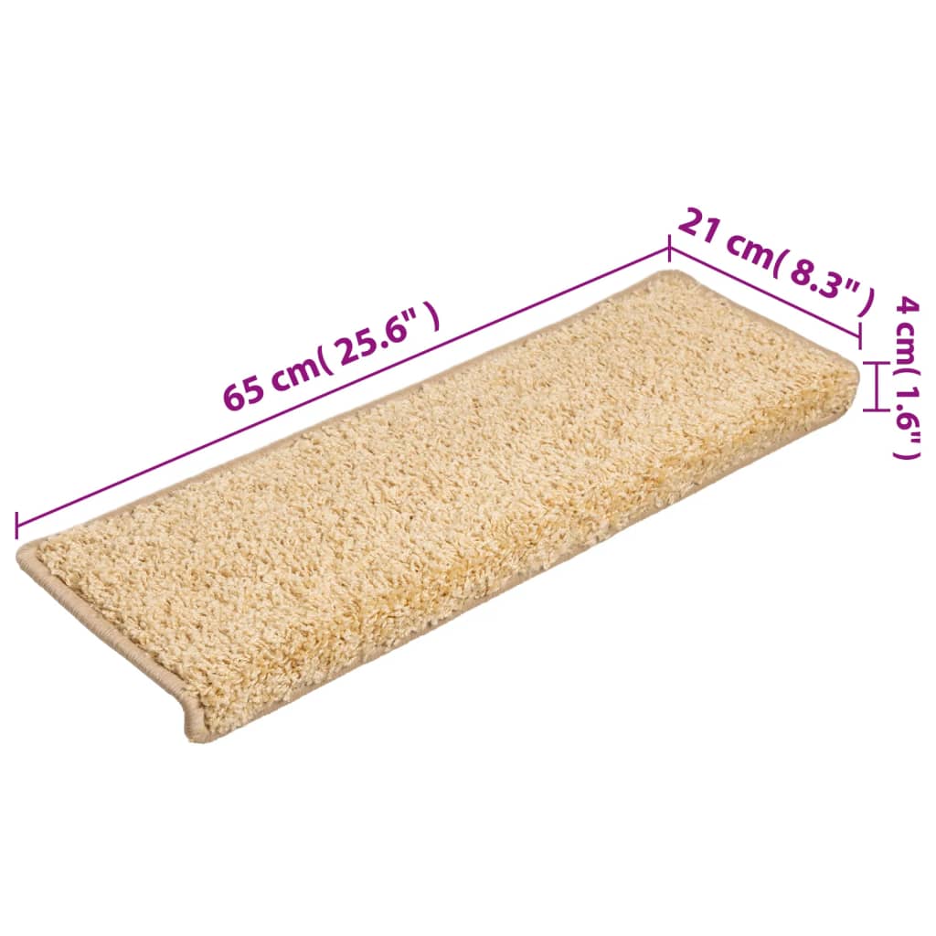 vidaXL Maty na schody 15 szt. 65x21x4 cm Kremowe, prostokątne krawędzie