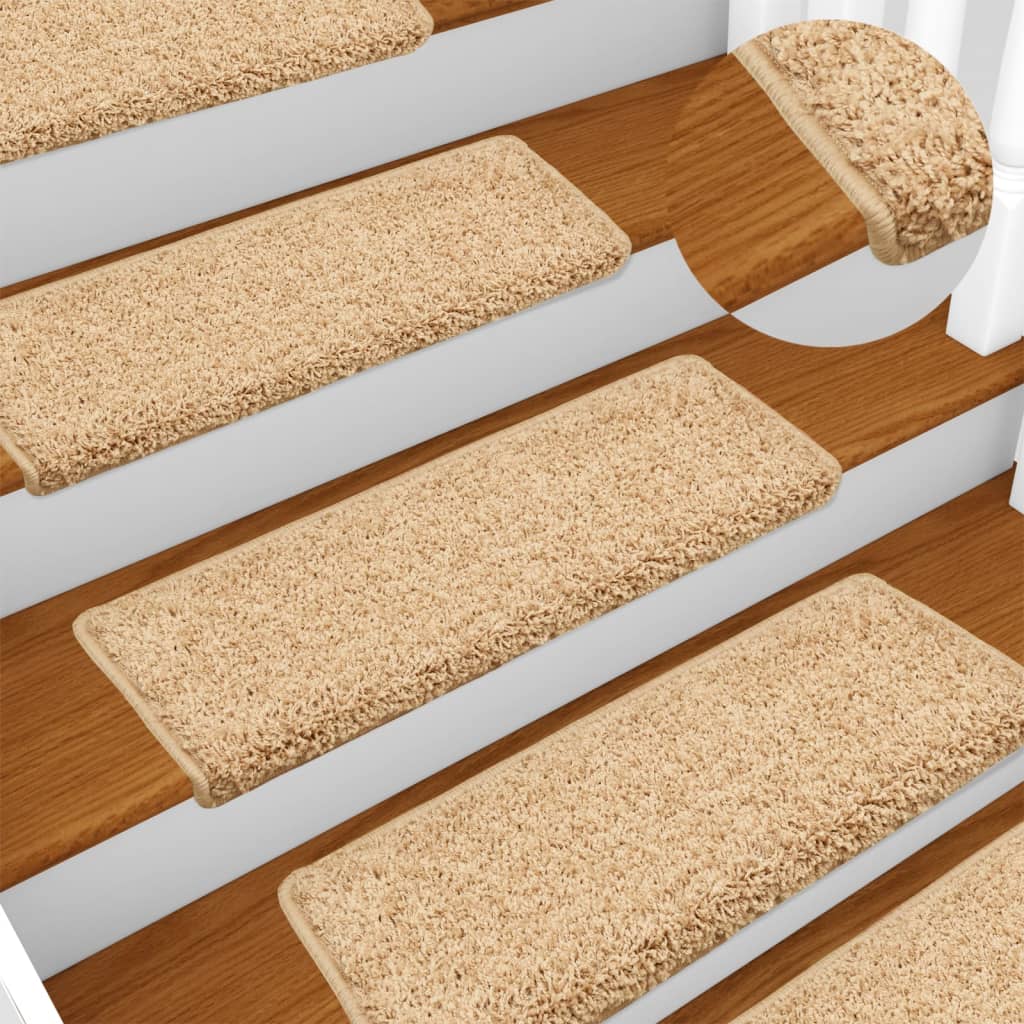 vidaXL Maty na schody 15 szt. 65x21x4 cm Kremowe, prostokątne krawędzie
