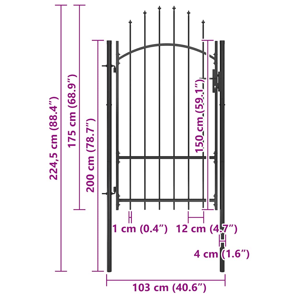 vidaXL Brama ogrodowa Woerden, stal, 1x1,7 m, czarna
