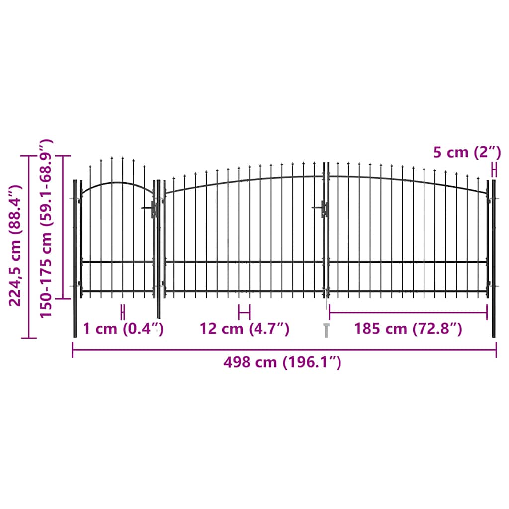 vidaXL Brama ogrodowa Woerden z włócznią 5x1,75 m, czarna