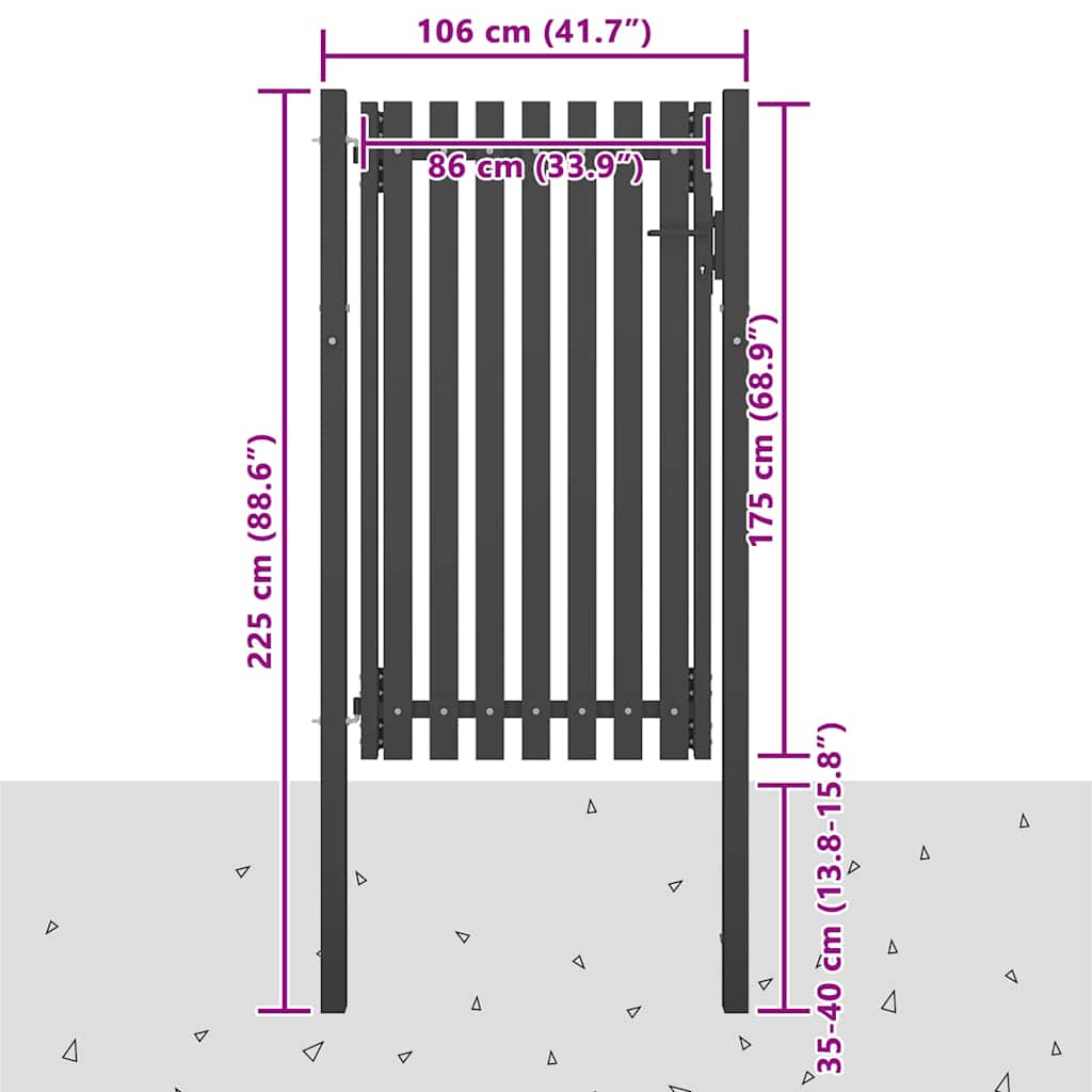 vidaXL Furtka ogrodzeniowa, stalowa, 1 x 2,25 m, antracytowa