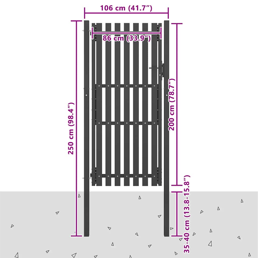 vidaXL Brama ogrodowa stalowa 100x200 cm antracytowa
