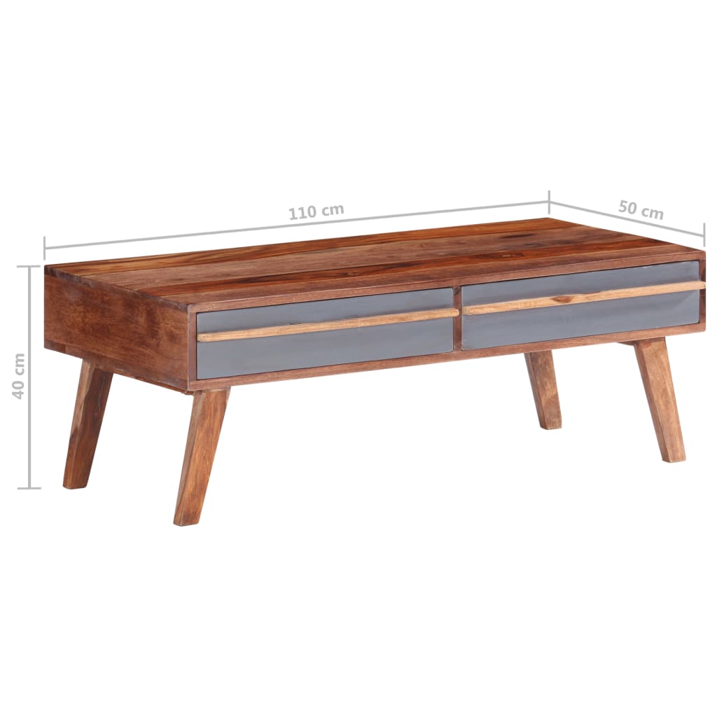 vidaXL Stolik kawowy, szary, 110x50x40 cm, lite drewno