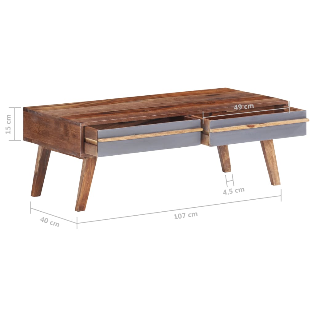 vidaXL Stolik kawowy, szary, 110x50x40 cm, lite drewno