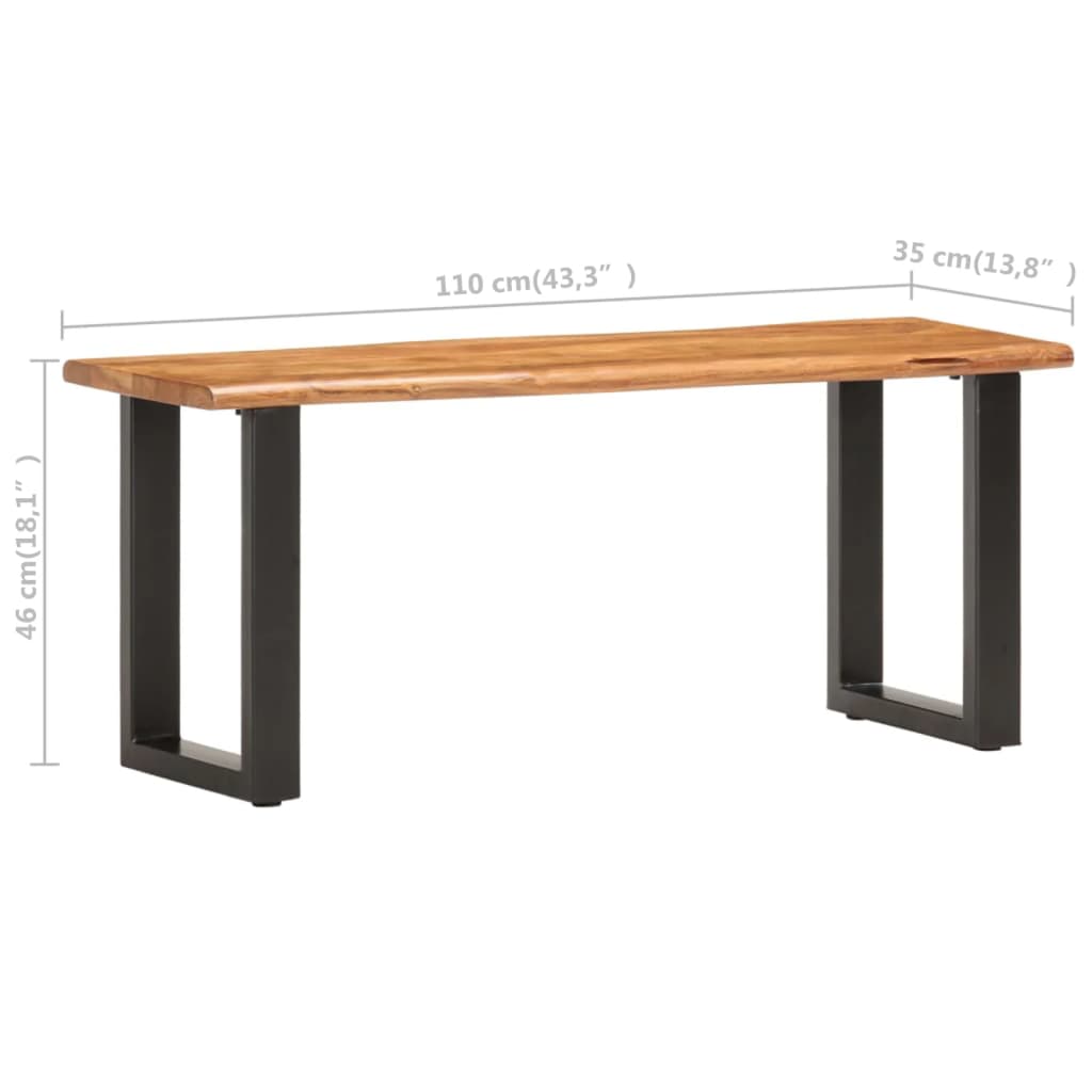 vidaXL Ławka z naturalną krawędzią, 110 cm, drewno akacjowe i stal