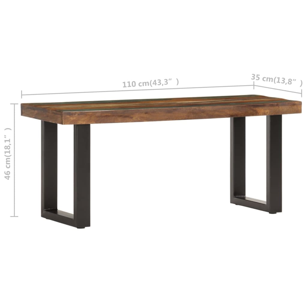 vidaXL Ławka, 110 cm, lite drewno odzyskane i stal