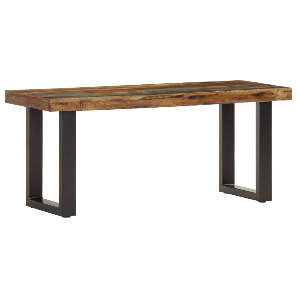 vidaXL Ławka, 110 cm, lite drewno odzyskane i stal
