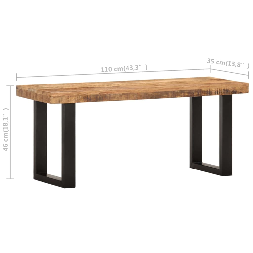 vidaXL Ławka, 110 cm, lite, surowe drewno mango i stal