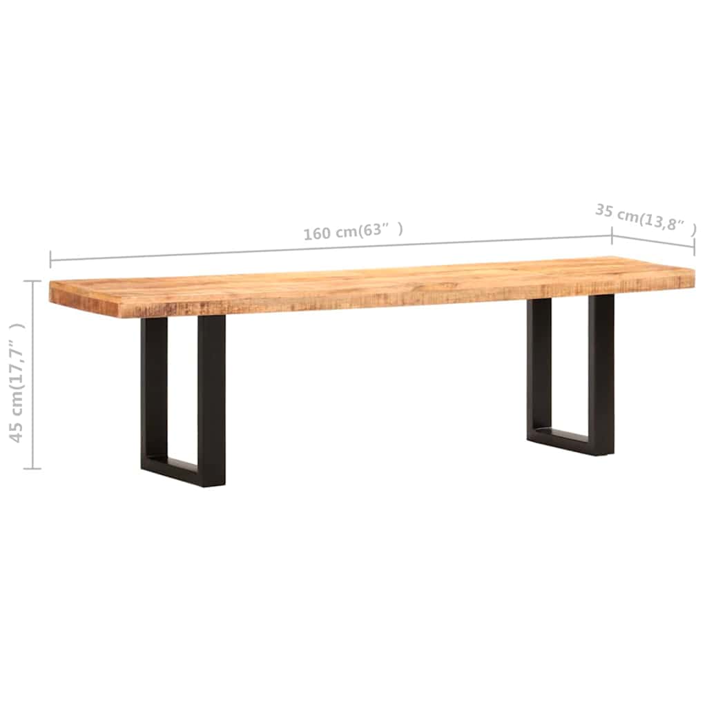 vidaXL Ławka, 160 cm, lite, surowe drewno mango i stal