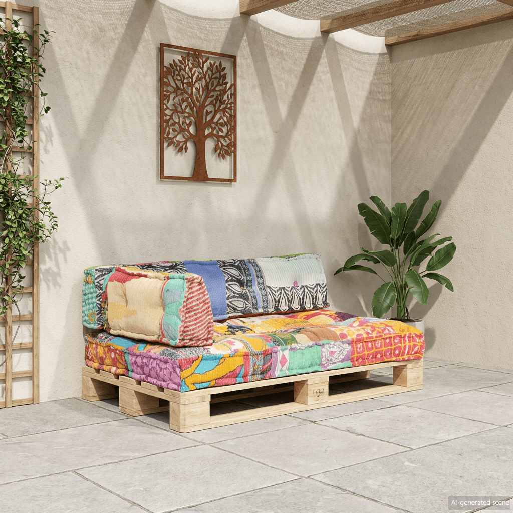 vidaXL Sofa z poduszek na paletę, tkanina, wielokolorowy patchwork