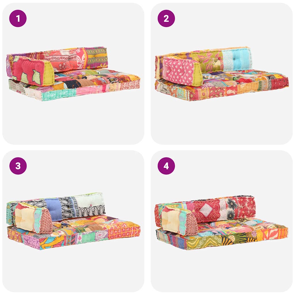 vidaXL Sofa z poduszek na paletę, tkanina, wielokolorowy patchwork