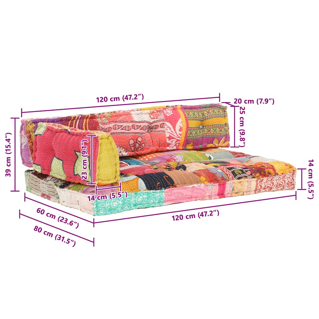 vidaXL Sofa z poduszek na paletę, tkanina, wielokolorowy patchwork