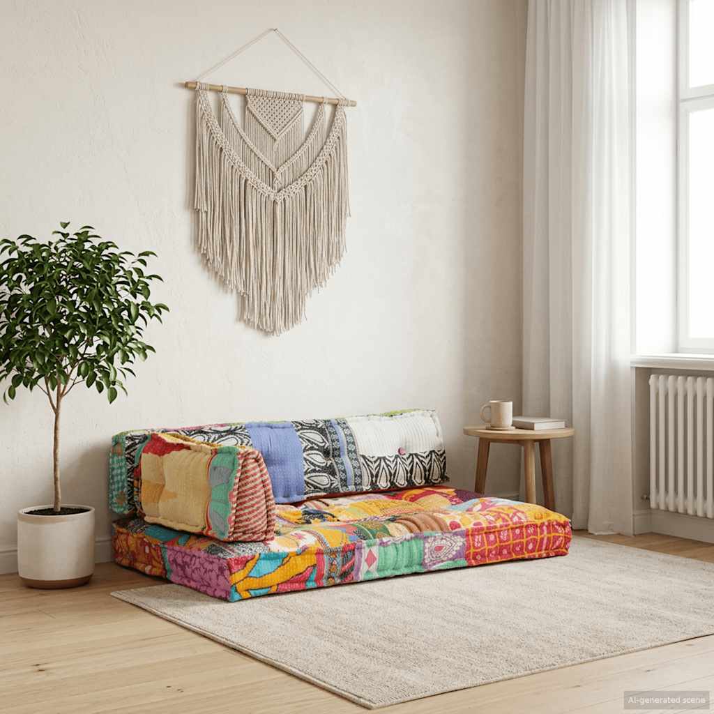 vidaXL Sofa z poduszek na paletę, tkanina, wielokolorowy patchwork