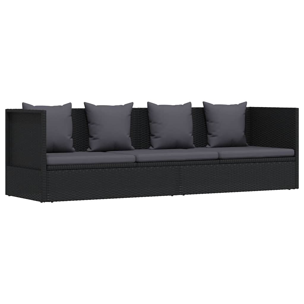 vidaXL Sofa ogrodowa z poduszkami, polirattan, czarna