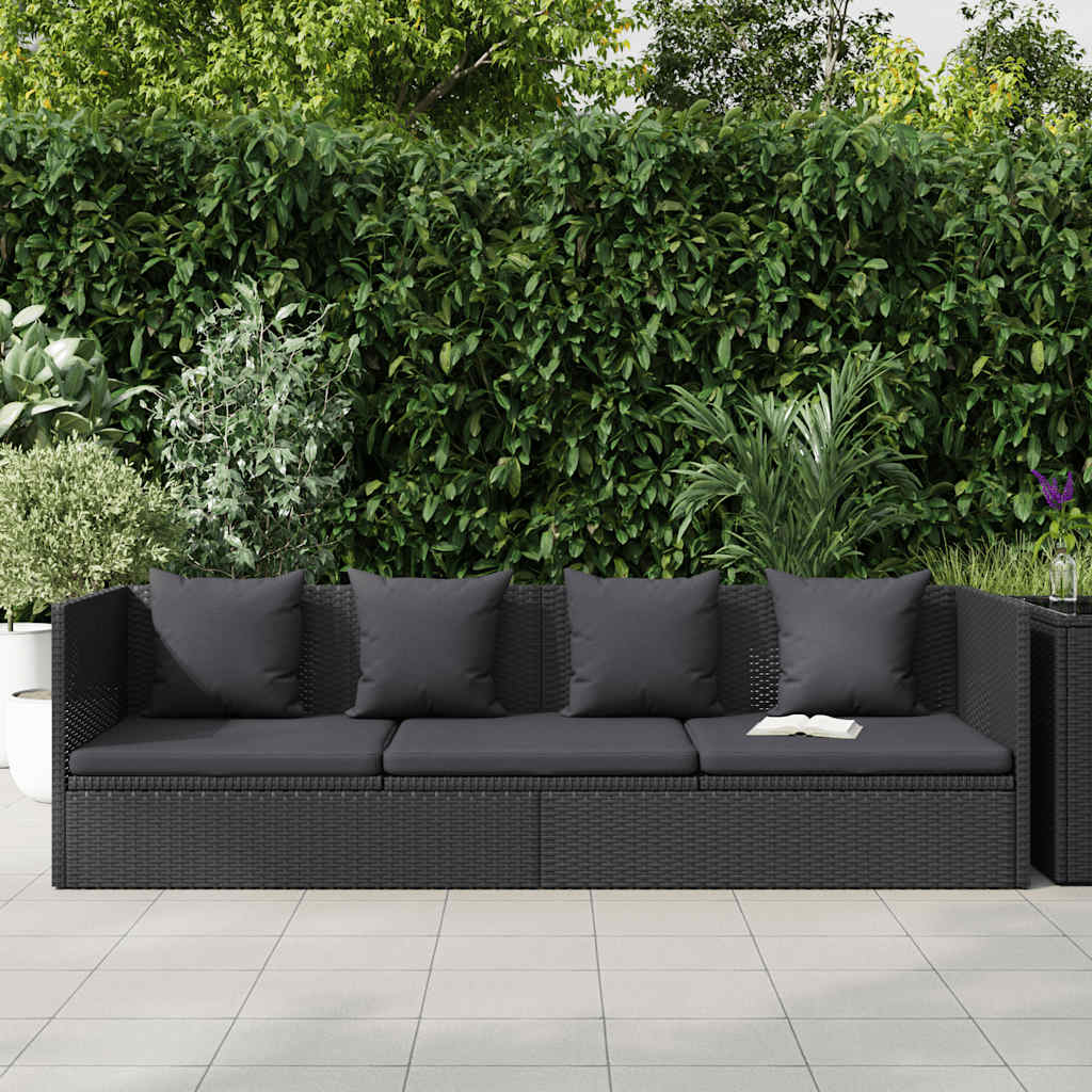 vidaXL Sofa ogrodowa z poduszkami, polirattan, czarna