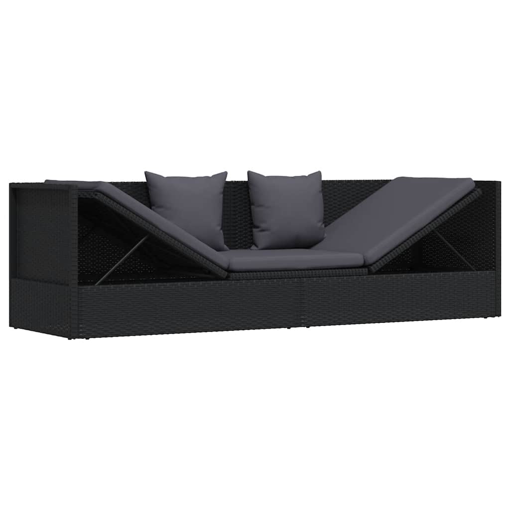 vidaXL Sofa ogrodowa z poduszkami, polirattan, czarna