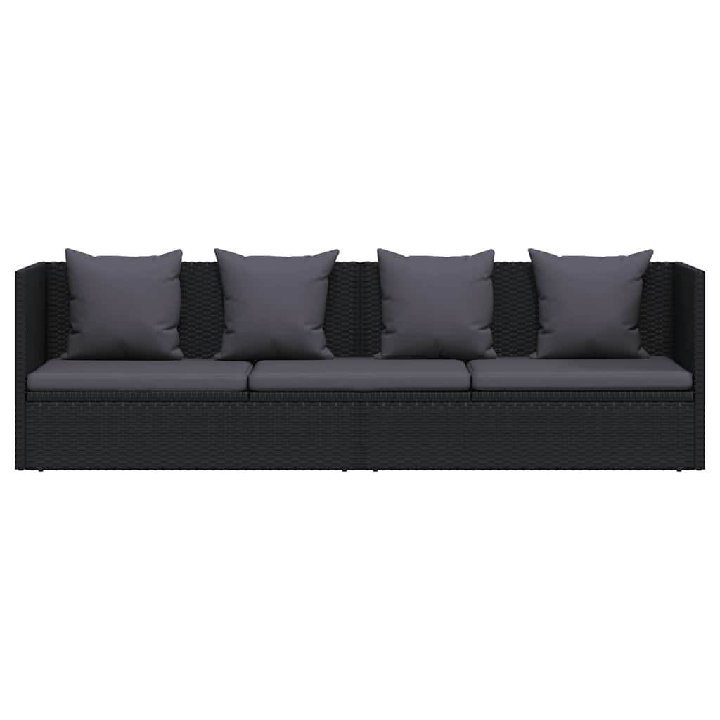 vidaXL Sofa ogrodowa z poduszkami, polirattan, czarna