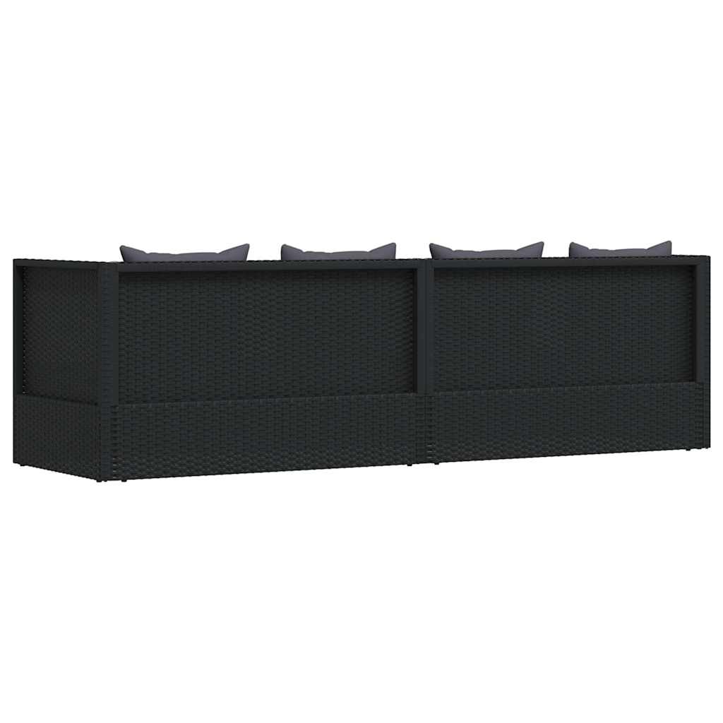 vidaXL Sofa ogrodowa z poduszkami, polirattan, czarna