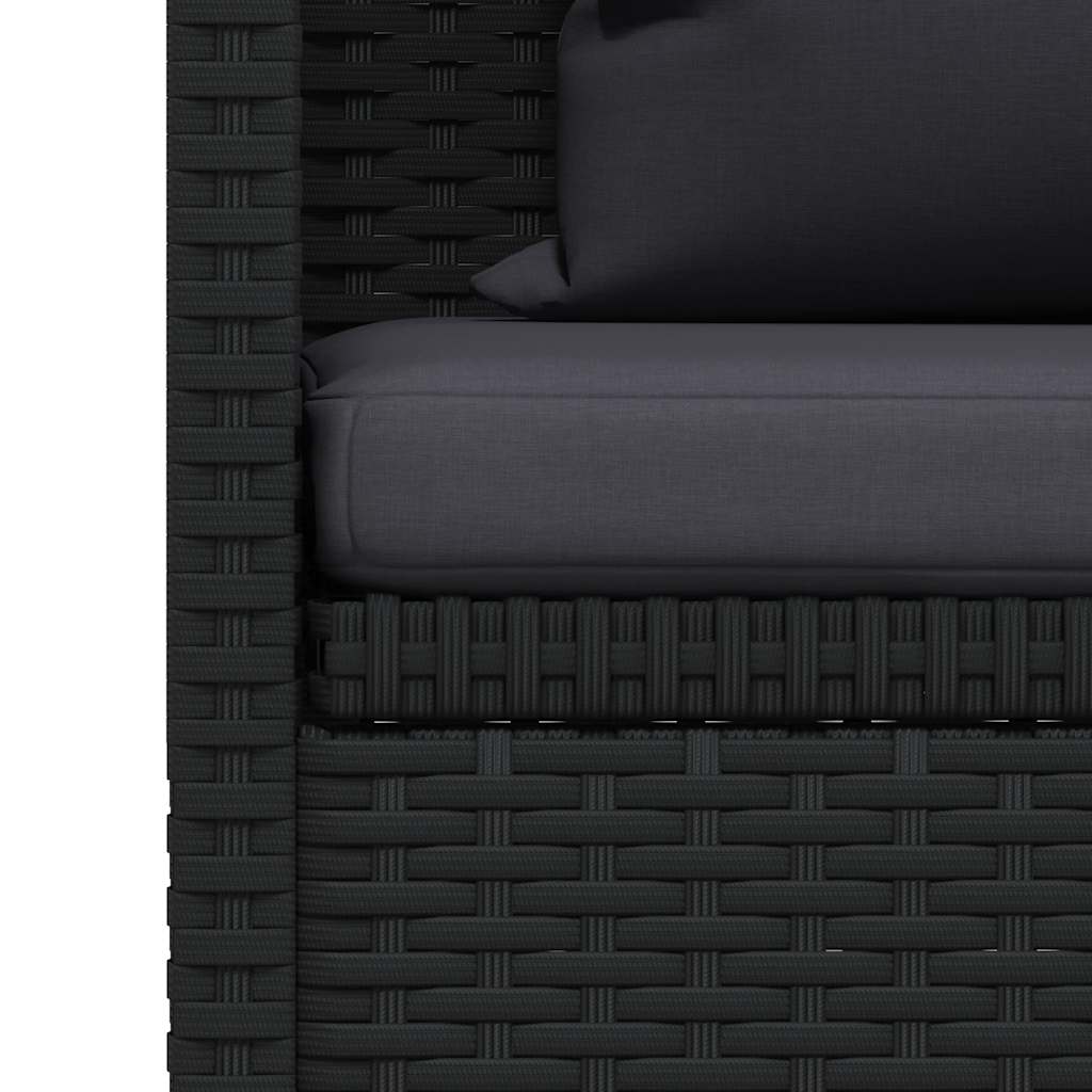 vidaXL Sofa ogrodowa z poduszkami, polirattan, czarna