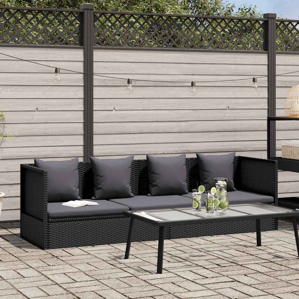 vidaXL Sofa ogrodowa z poduszkami, polirattan, czarna