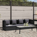 vidaXL Sofa ogrodowa z poduszkami, polirattan, czarna