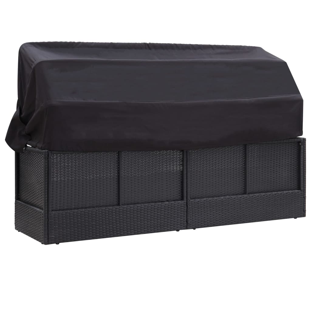 vidaXL Sofa ogrodowa z zadaszeniem, polirattan, czarna