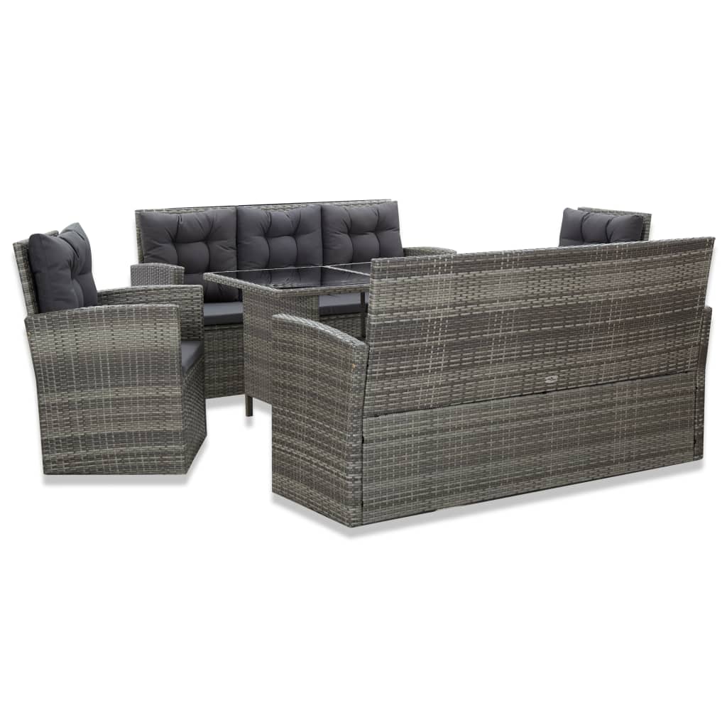 vidaXL 5-cz. zestaw mebli ogrodowych z poduszkami, rattan PE, szary