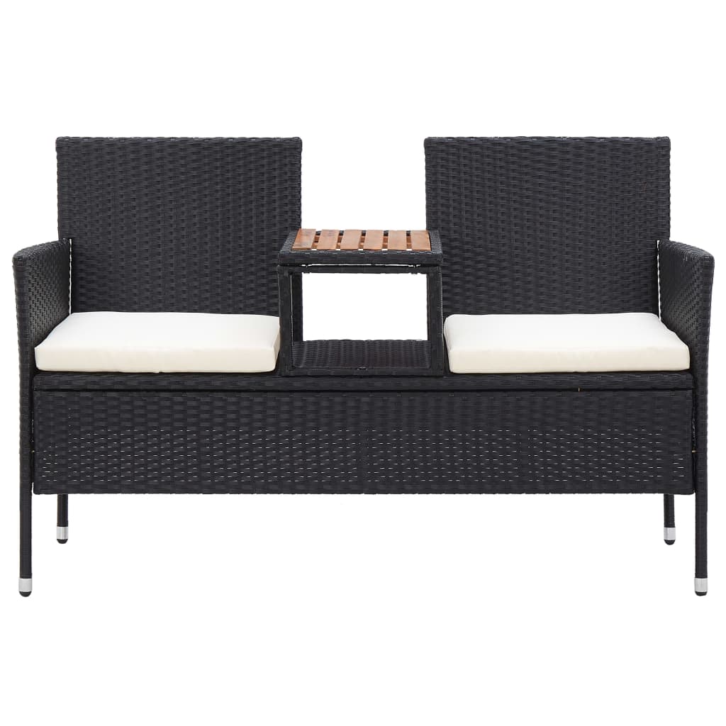 vidaXL Dwuosobowa ławka ogrodowa ze stolikiem 143 cm rattan PE, czarna