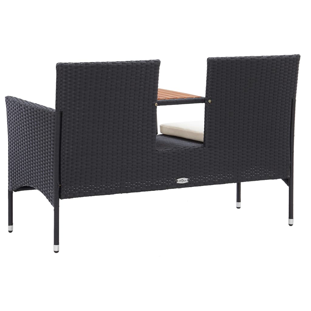 vidaXL Dwuosobowa ławka ogrodowa ze stolikiem 143 cm rattan PE, czarna