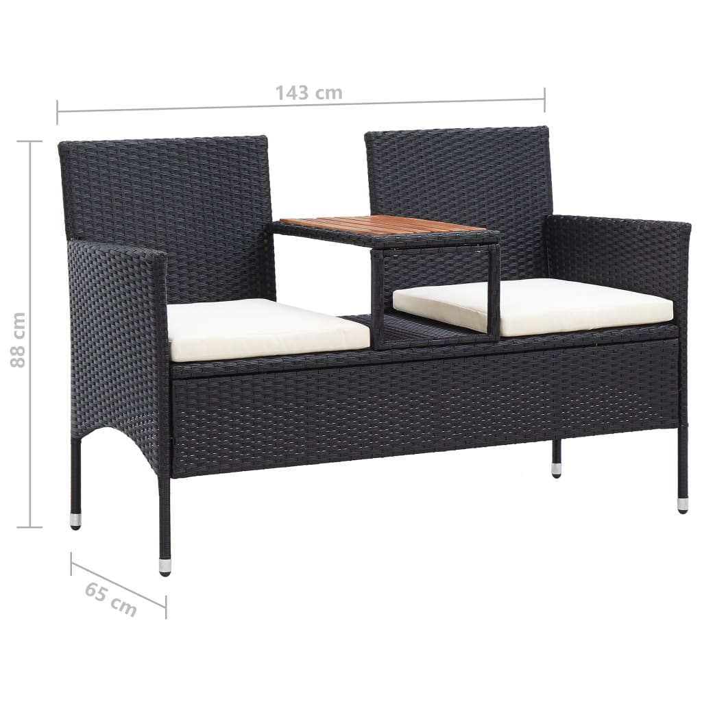 vidaXL Dwuosobowa ławka ogrodowa ze stolikiem 143 cm rattan PE, czarna