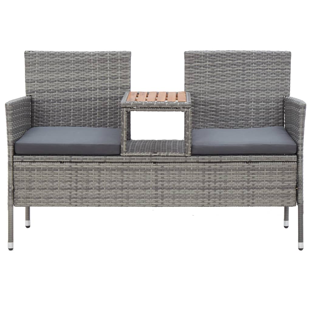 vidaXL 2-osobowa ławka ogrodowa ze stolikiem, 143 cm, rattan PE, szara