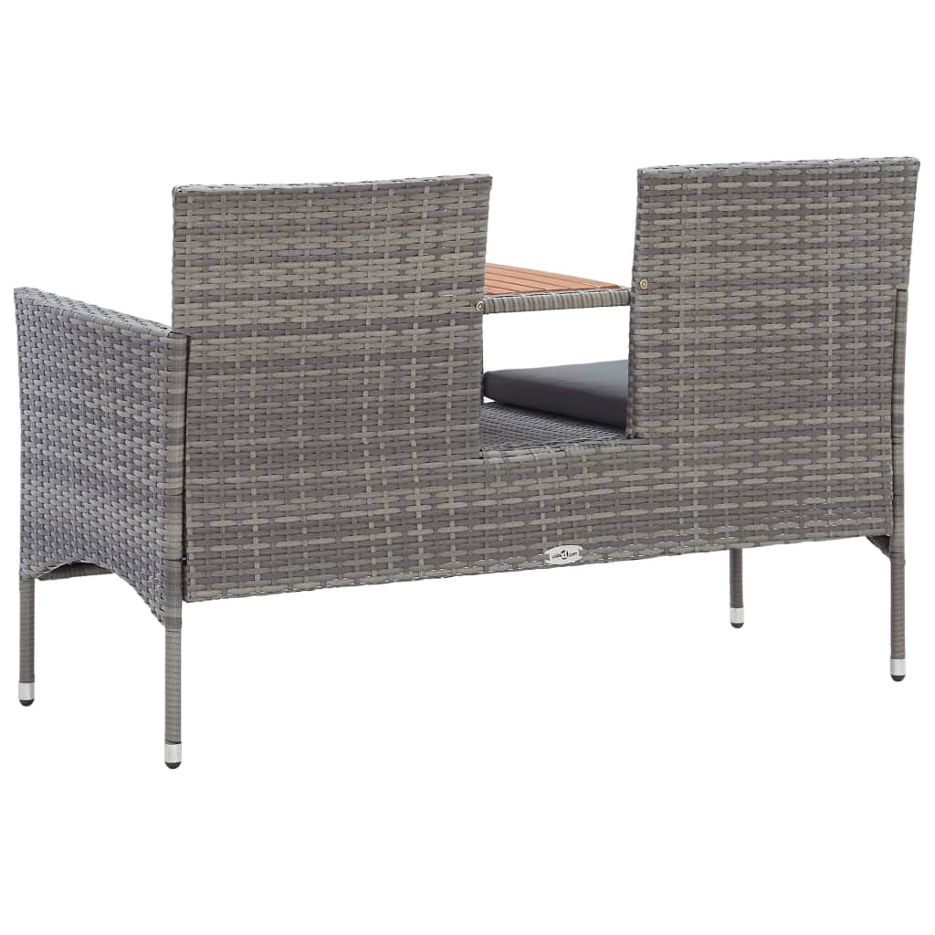 vidaXL 2-osobowa ławka ogrodowa ze stolikiem, 143 cm, rattan PE, szara