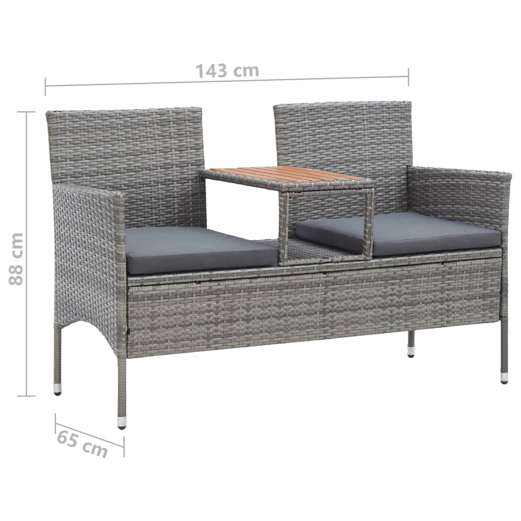 vidaXL 2-osobowa ławka ogrodowa ze stolikiem, 143 cm, rattan PE, szara