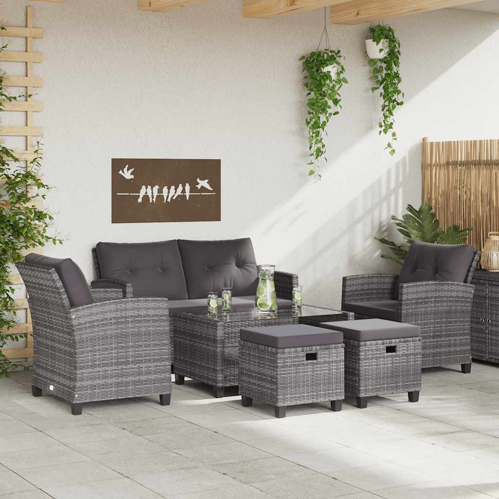 vidaXL 6-cz. zestaw mebli do ogrodu, poduszki, rattan PE, ciemnoszary