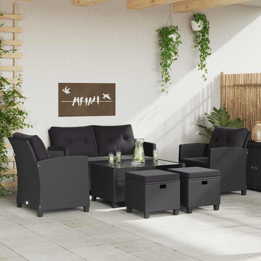 vidaXL 6-cz. zestaw wypoczynkowy do ogrodu, poduszki, czarny rattan PE