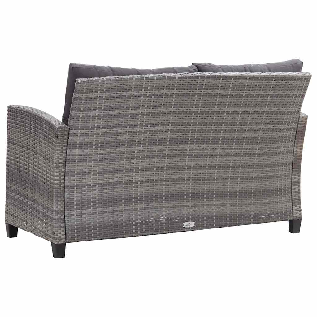 vidaXL 2-osobowa sofa ogrodowa z poduszkami, szara, 124 cm, rattan PE