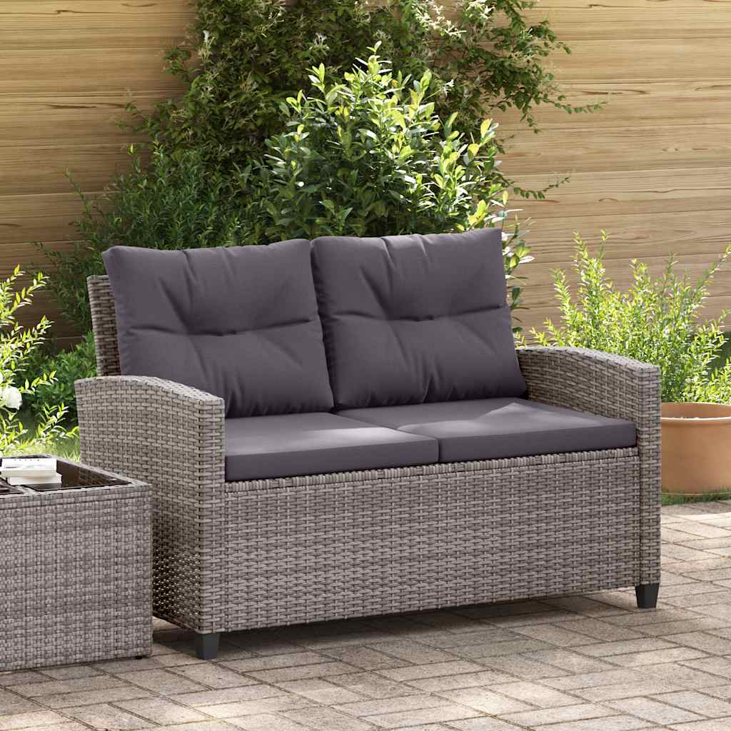 vidaXL 2-osobowa sofa ogrodowa z poduszkami, szara, 124 cm, rattan PE