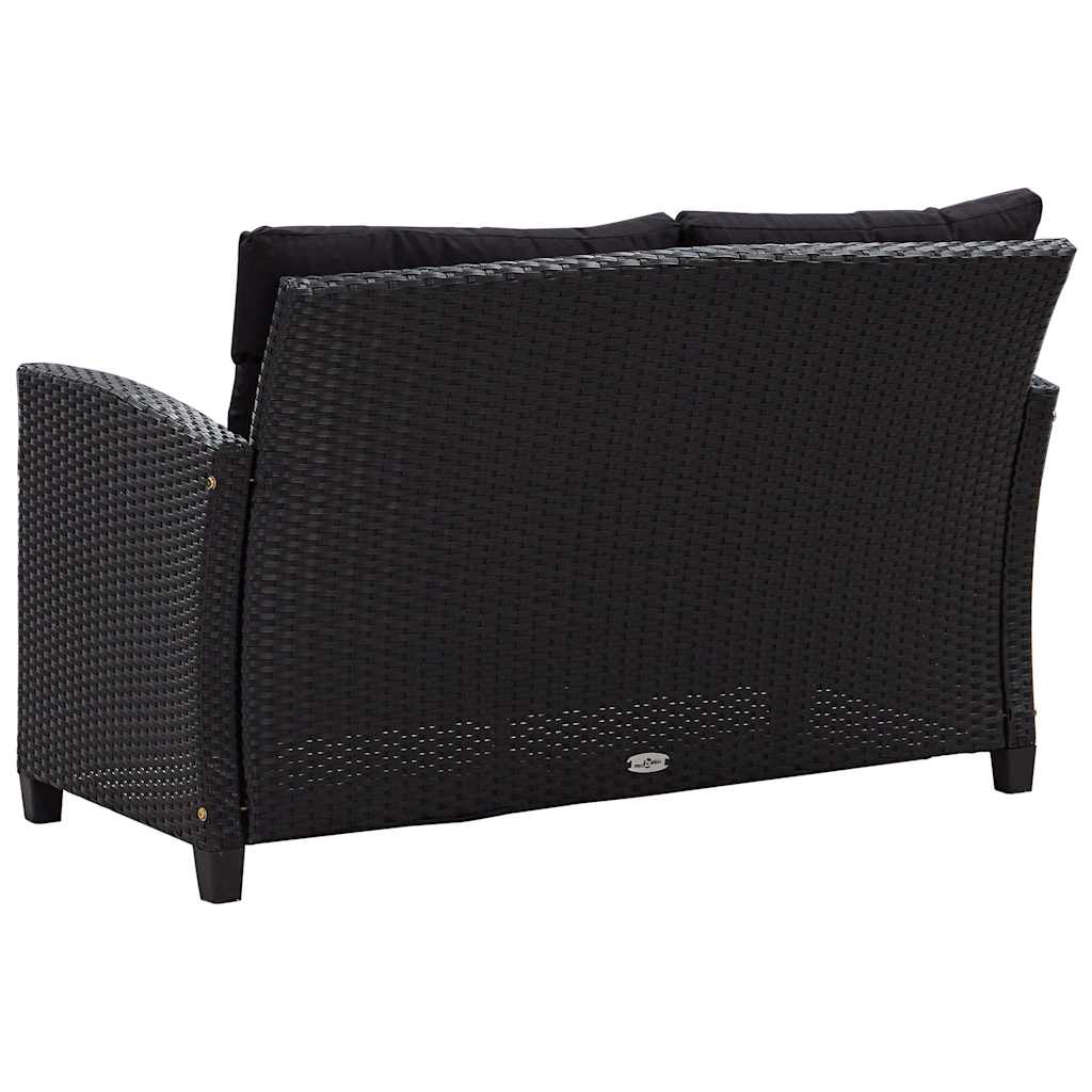vidaXL 2-osobowa sofa ogrodowa z poduszkami, czarna, 124 cm, rattan PE