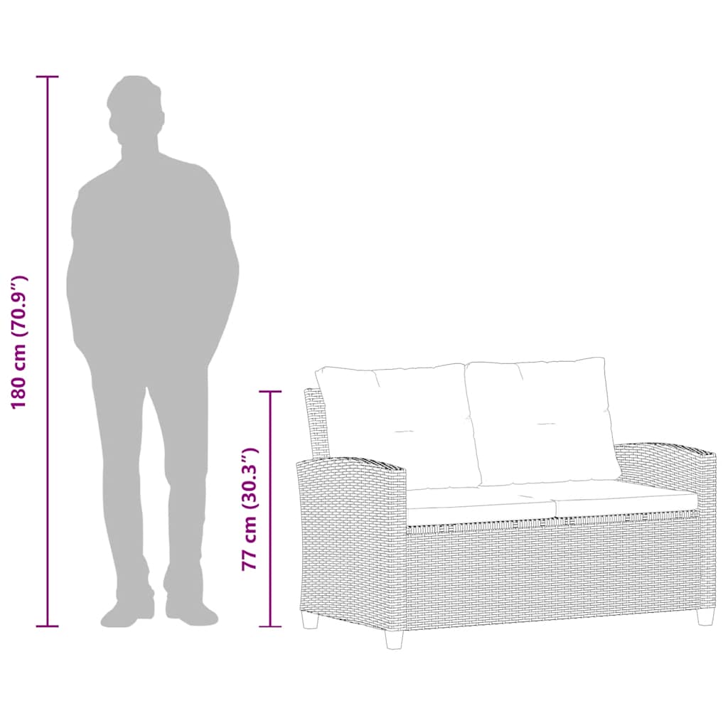vidaXL 2-osobowa sofa ogrodowa z poduszkami, czarna, 124 cm, rattan PE