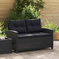 vidaXL 2-osobowa sofa ogrodowa z poduszkami, czarna, 124 cm, rattan PE