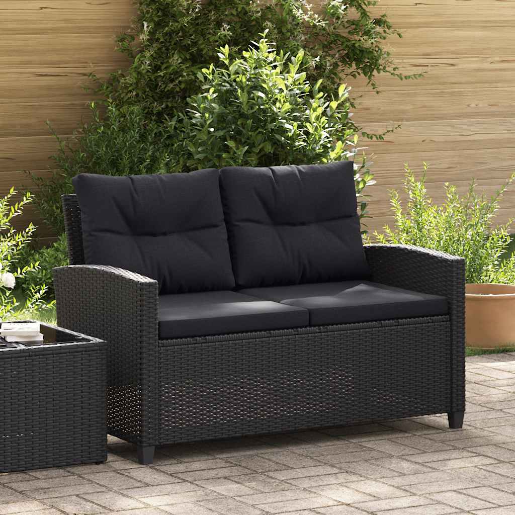 vidaXL 2-osobowa sofa ogrodowa z poduszkami, czarna, 124 cm, rattan PE