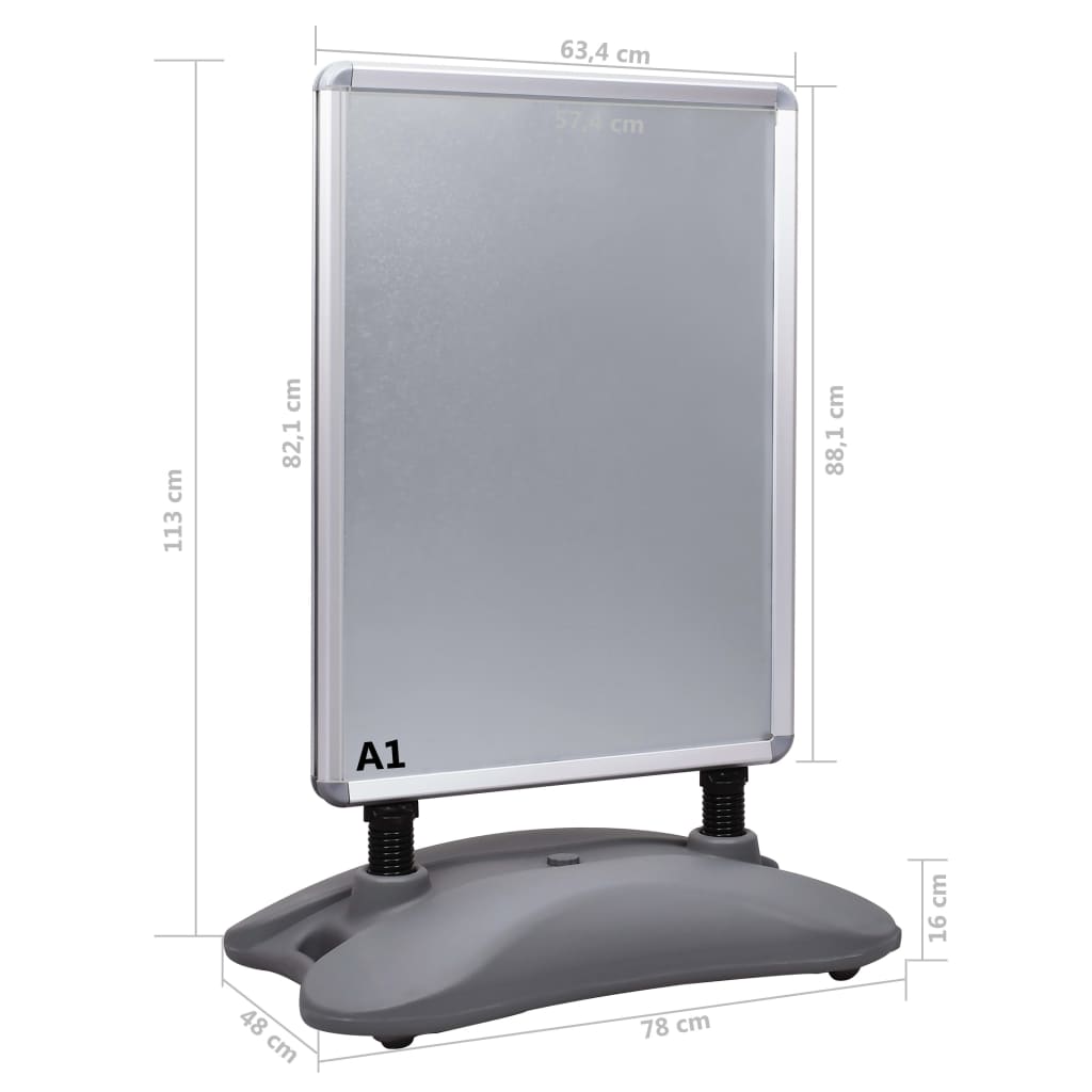 vidaXL Stojak na plakat A1 z podstawą na wodę, szary, stop aluminium