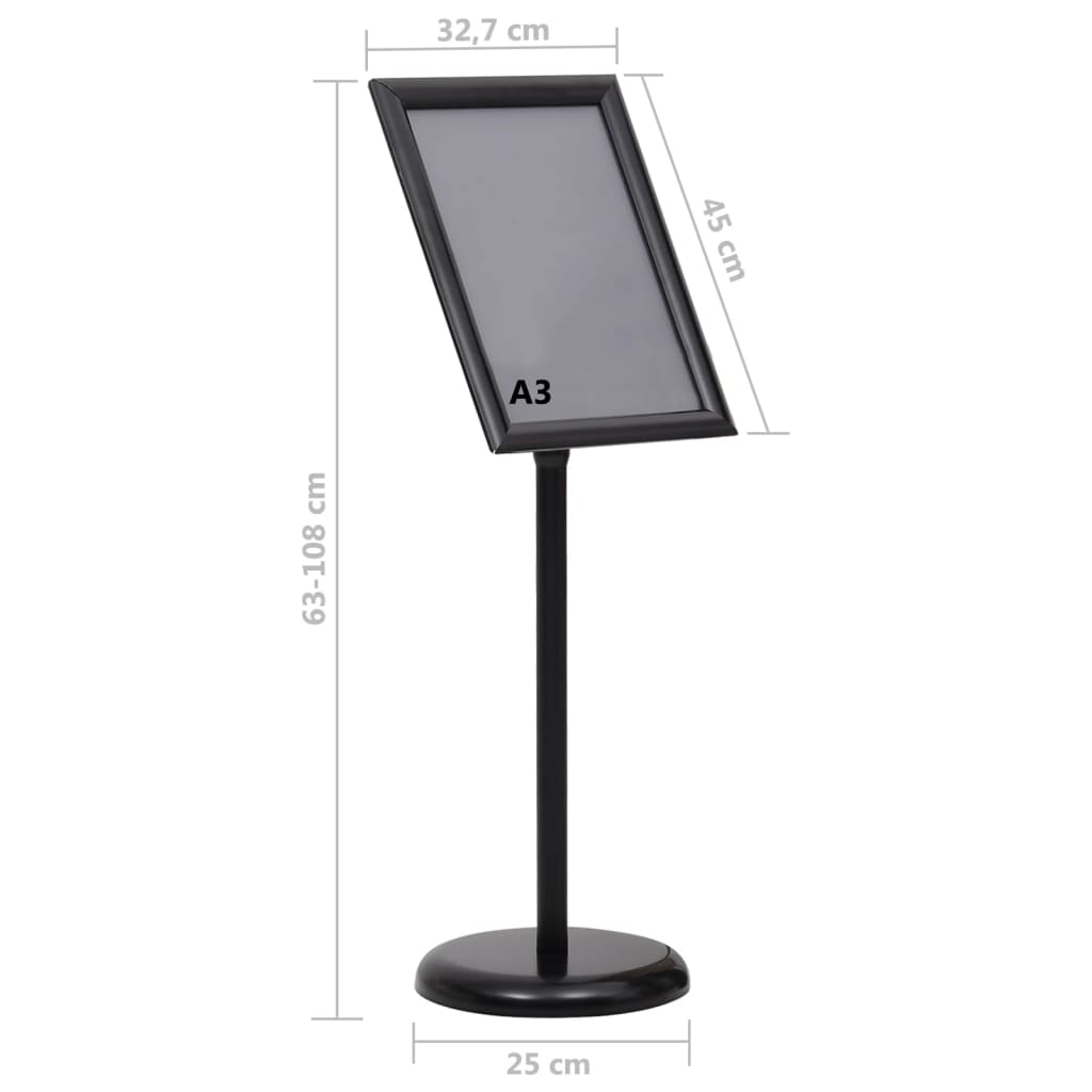vidaXL Stojak na plakat A3, czarny, stop aluminium