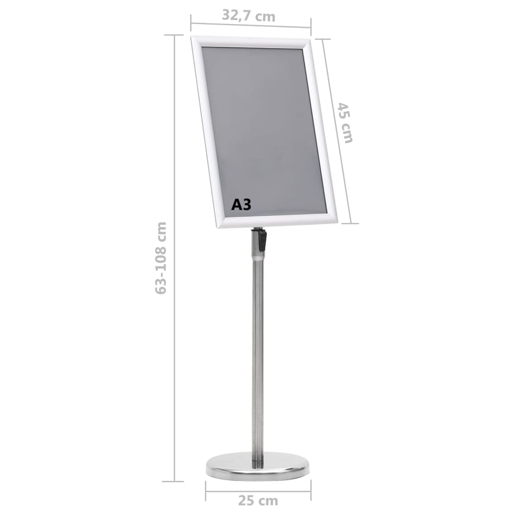 vidaXL Stojak na plakat A3, srebrny, stop aluminium