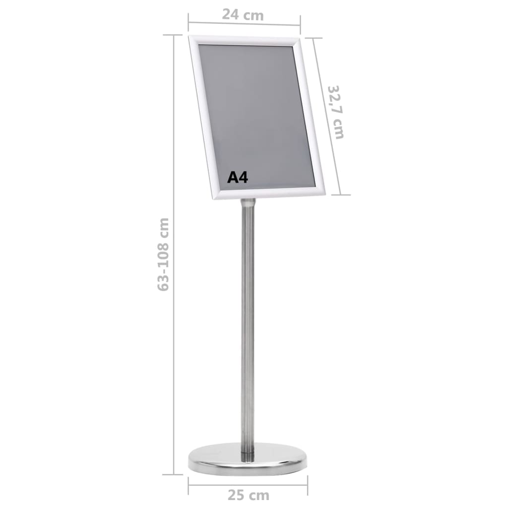 vidaXL Stojak na plakat A4, srebrny, stop aluminium