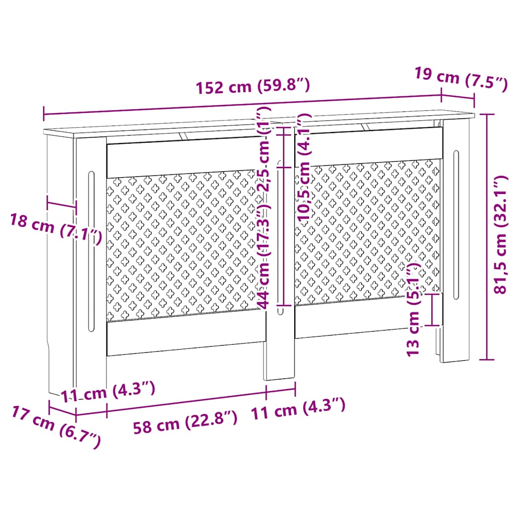 vidaXL Osłony na kaloryfer, 2 szt., białe, 152x19x81,5 cm, MDF
