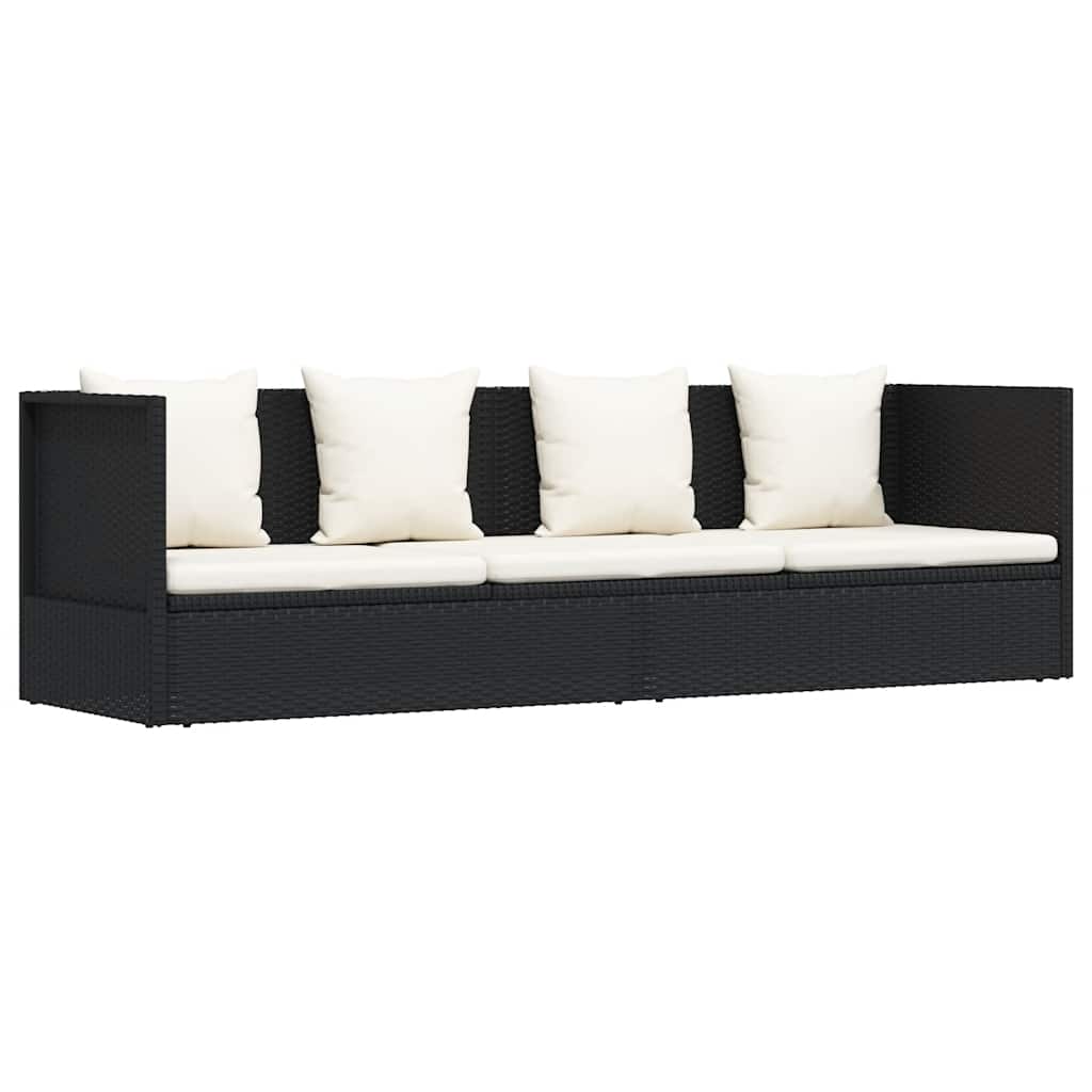 vidaXL Sofa ogrodowa z poduszkami, polirattan, czarna